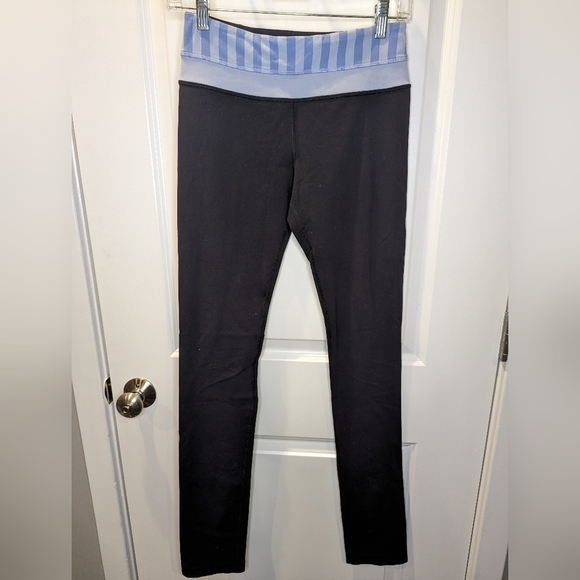LULULEMON Leggings Black with Blue Striped Waistband Full Length Size 4 - Picture 1 of 3